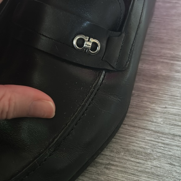 Salvatore Ferragamo mens Dress Slip On Loafers black w/ Silver logo 8 (wide) - Picture 4 of 10